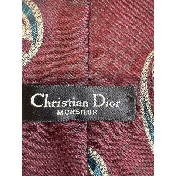VTG Christian Dior Monsieur Tie Silk Burgundy Blue Cream Italy Made In USA 90s - Picture 3 of 9